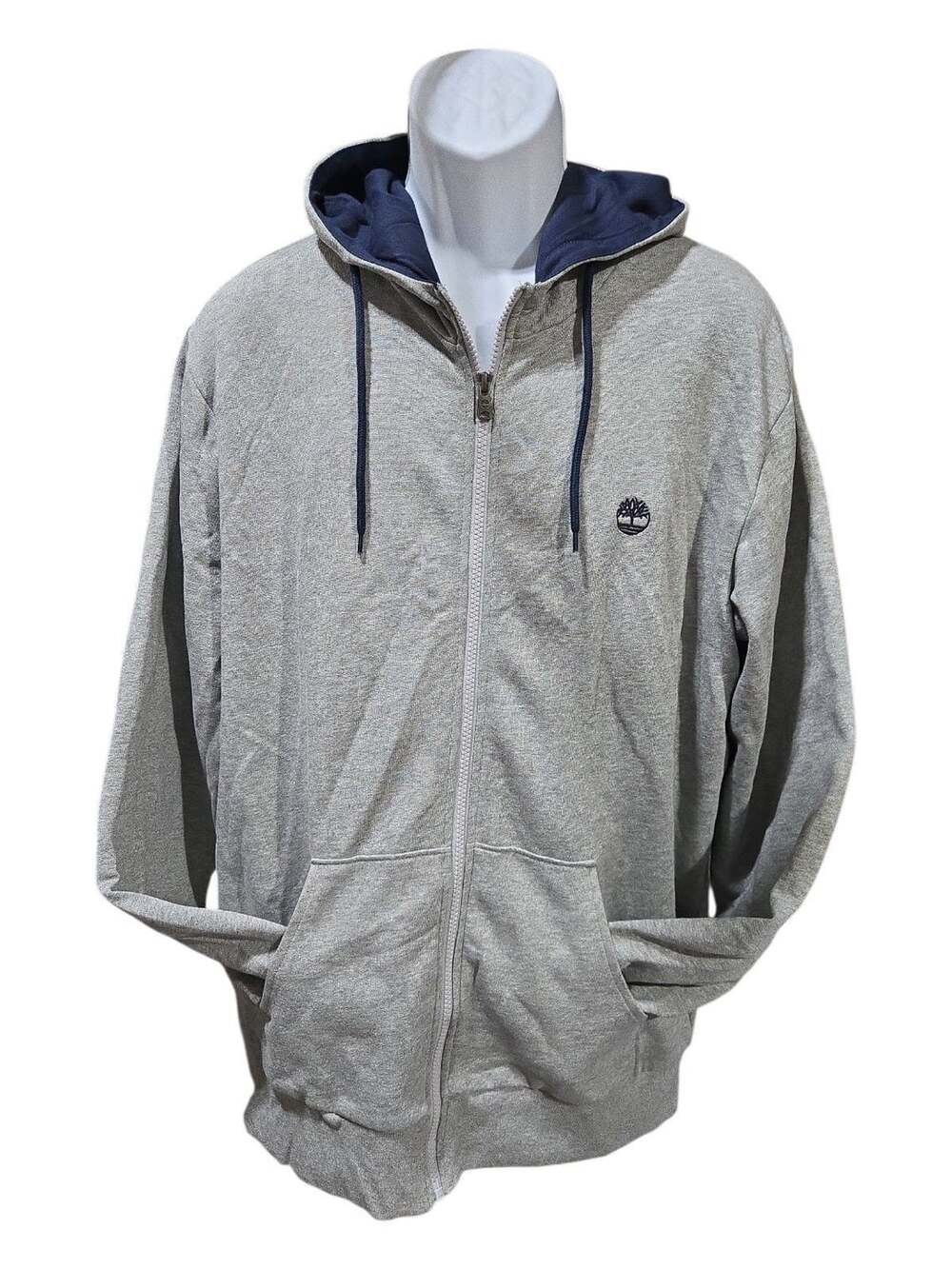 Timberland Full Zip Hoodie Size L Gray Blue Lined Sweatshirt